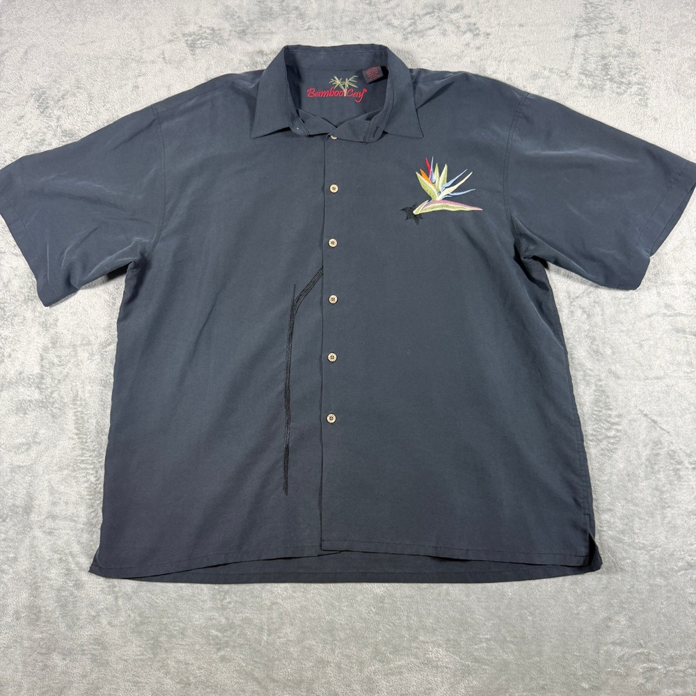 Bamboo Cay Mens XXL Black Short Sleeve Bird of Paradise Print Modal Camp Shirt